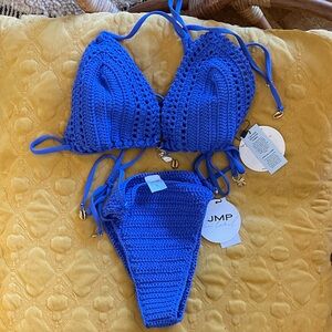 JMP the Label Cobalt Blue Charmed Crochet Cozumel Bikini Bottom and Cabo Top XL